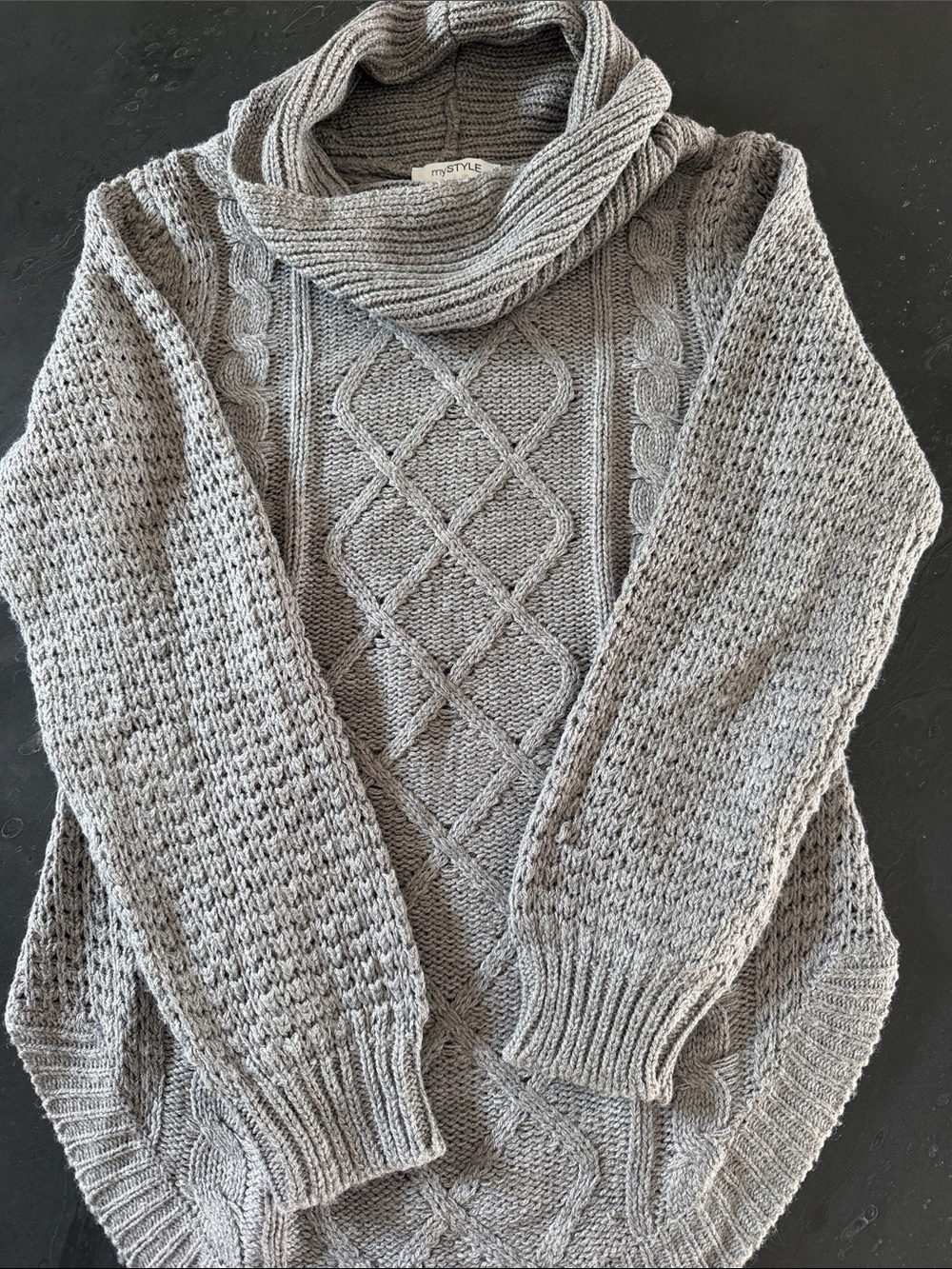 Cozy Gray Cable Cowl Neck Sweater
